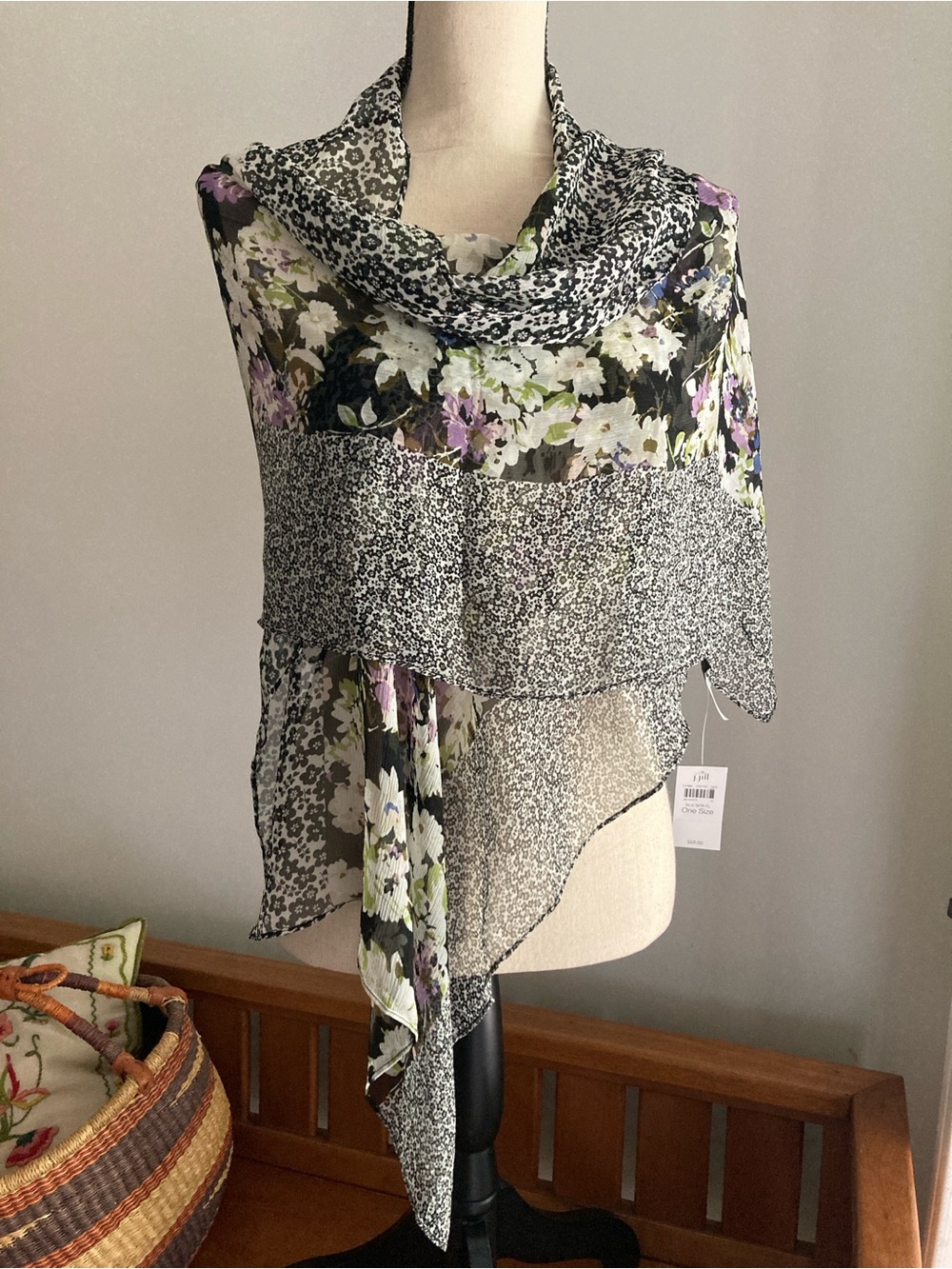 J jill 100% silk scarf boho fairy ethereal wrap cottage coastal grandma